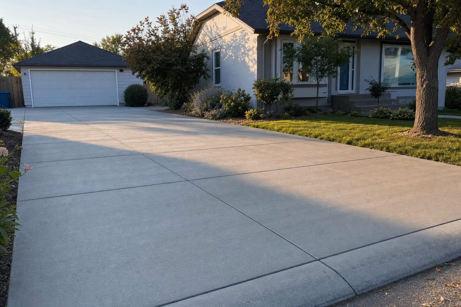 New finished concrete driveway